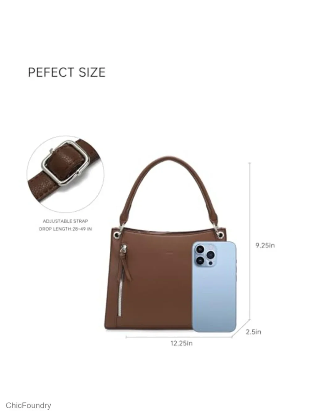 Faux Leather Satchel Crossbody Handbag with Zipper Pockets